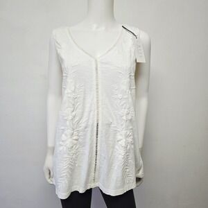 Caite Kyla Seo Embroidered Top Size M Jaya Sleeveless Tank White Floral NWT